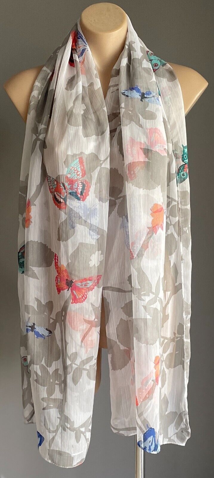 Neck SCARF BUTTERFLY Floral Rectangle Semi Sheer Multicolour Shawl NEW w Defect