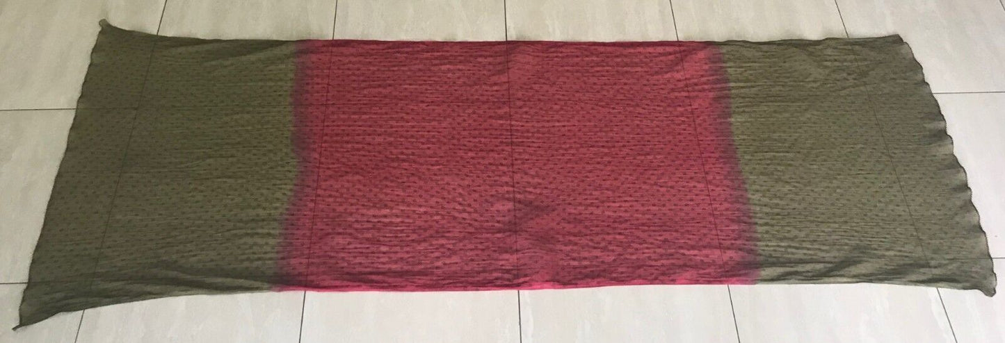 SCARF Crinkle Pleated Rectangle Neck Wrap Maroon & Khaki Circle Print NEW