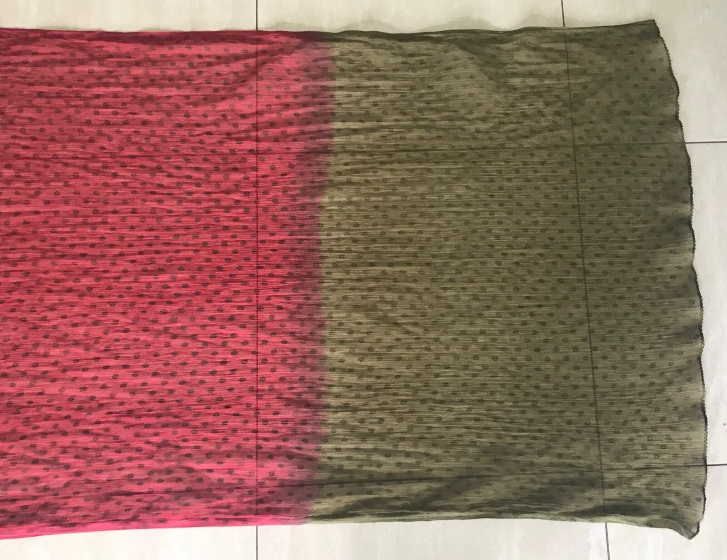 SCARF Crinkle Pleated Rectangle Neck Wrap Maroon & Khaki Circle Print NEW