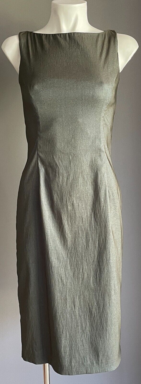 EVENTS Pencil Dress Metallic Khaki Knee Length Sleeveless Stretch Size 6 8