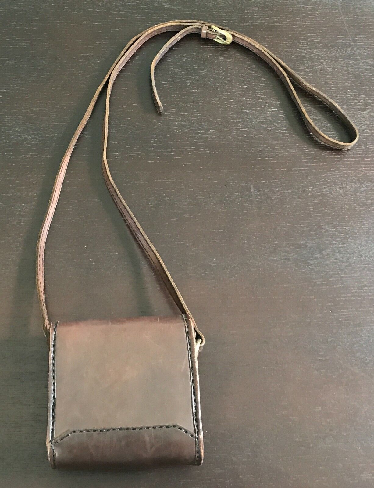 CAMERA Style Leather 13cm SHOULDER BAG Dark Brown Handbag Crossbody BATIK Lining