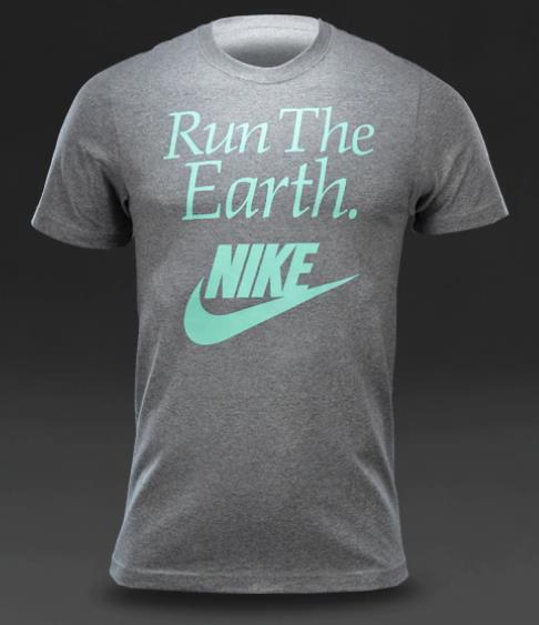 Mens T-Shirt NIKE Grey " Run the Earth " Slim Short Sleeve Sport Gym Tee Size M