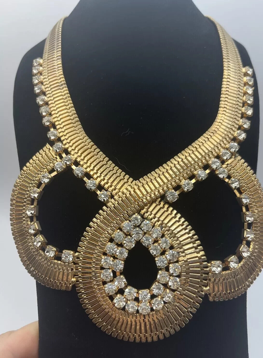 Women's Fashion Statement Long Chunky Gold Toned With Clear Rhinestone Accents