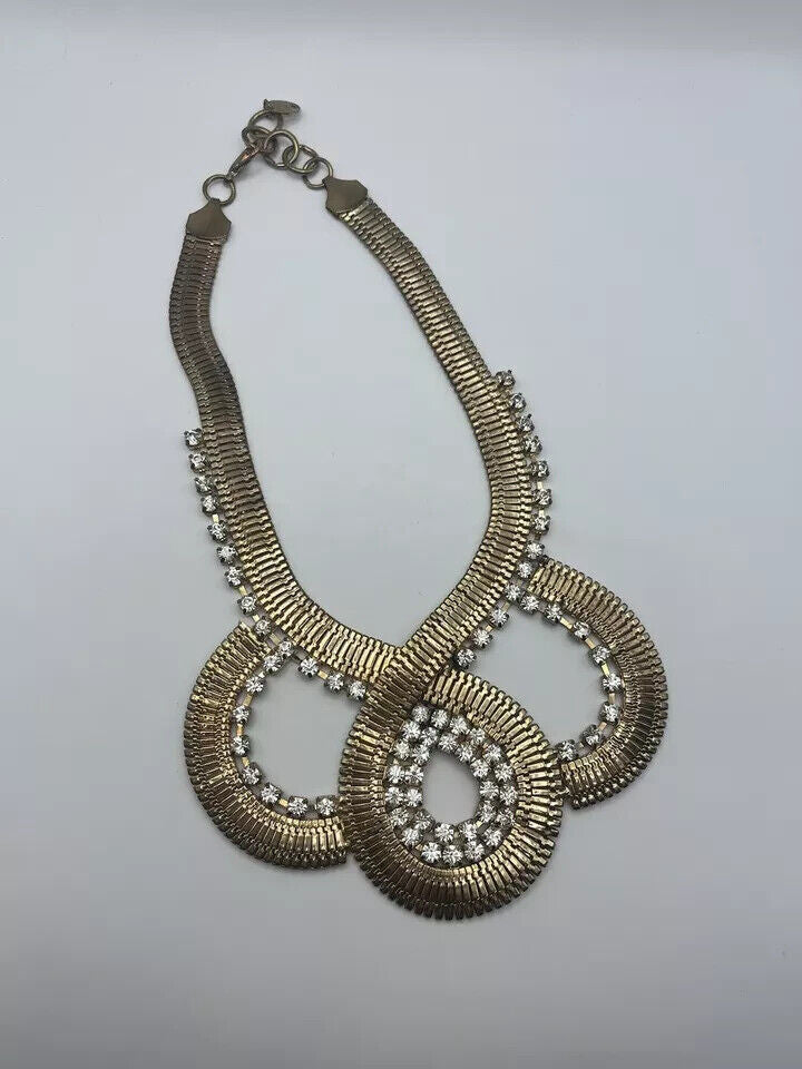 Women's Fashion Statement Long Chunky Gold Toned With Clear Rhinestone Accents