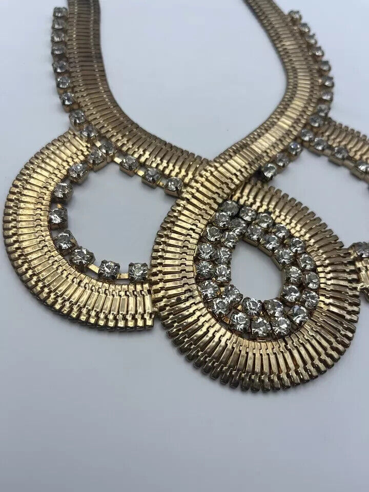 Women's Fashion Statement Long Chunky Gold Toned With Clear Rhinestone Accents