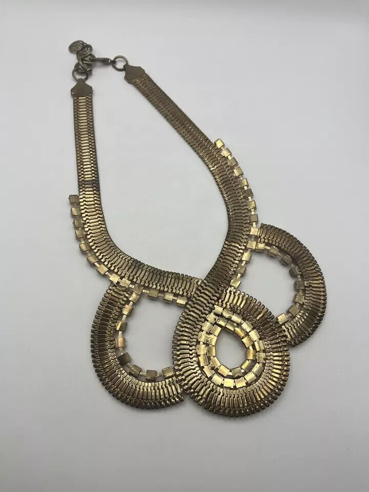 Women's Fashion Statement Long Chunky Gold Toned With Clear Rhinestone Accents
