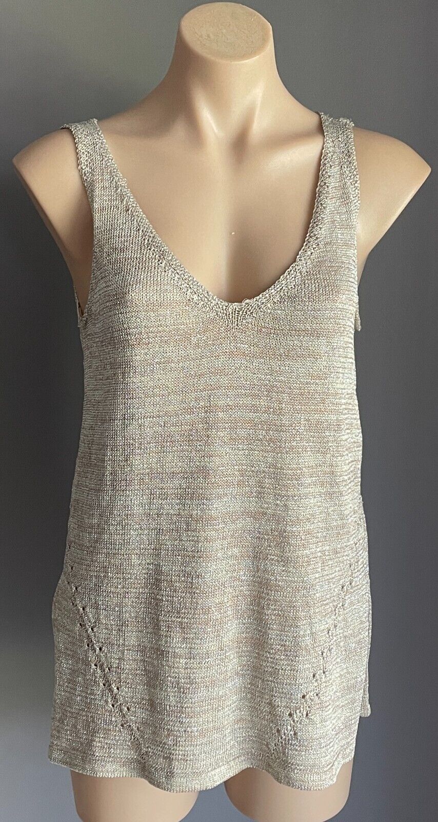 SPORTSGIRL Top Tank Gold Glitter Marl Knit Sleeveless V-Neck Size XS 10 12 NEW