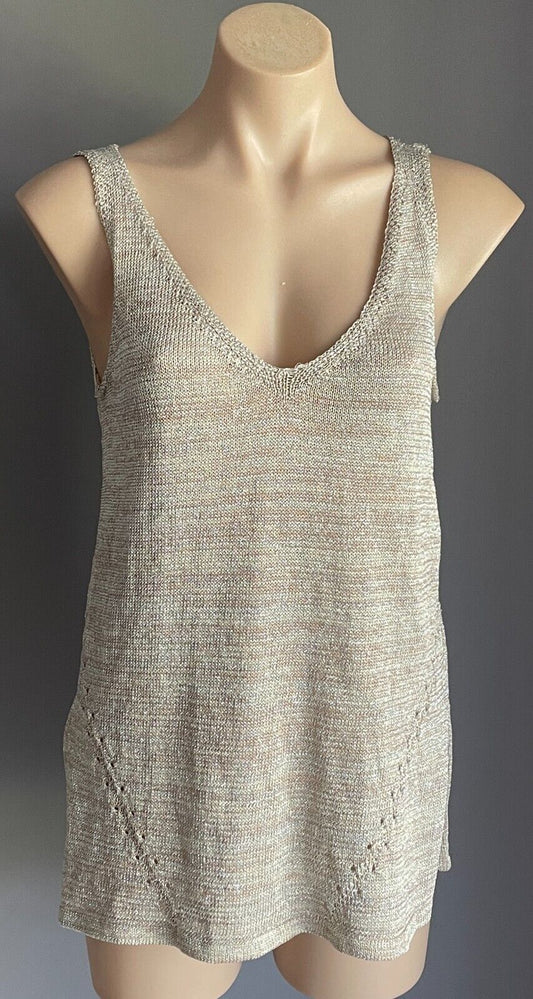 SPORTSGIRL Top Tank Gold Glitter Marl Knit Sleeveless V-Neck Size XS 10 12 NEW