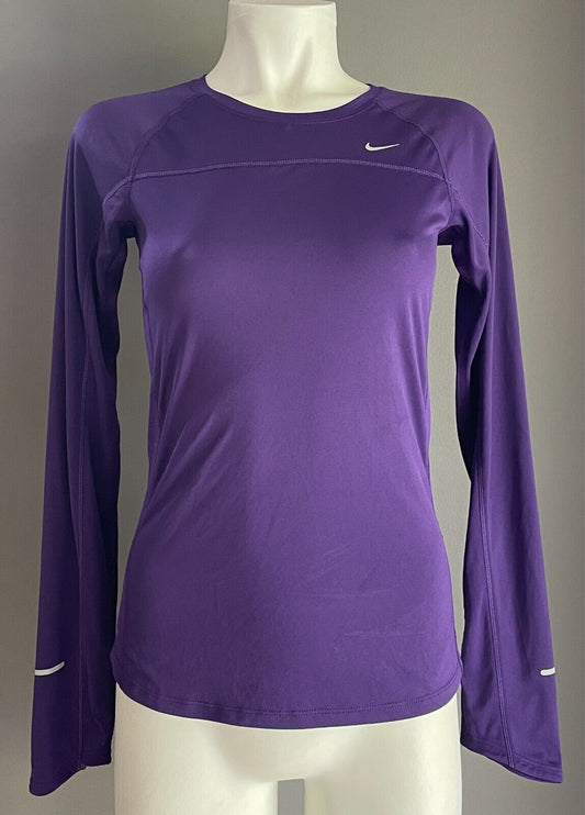 NIKE Running Purple Miller Top Long Sleeves Pullover Size XS Dri-Fit Lightweight