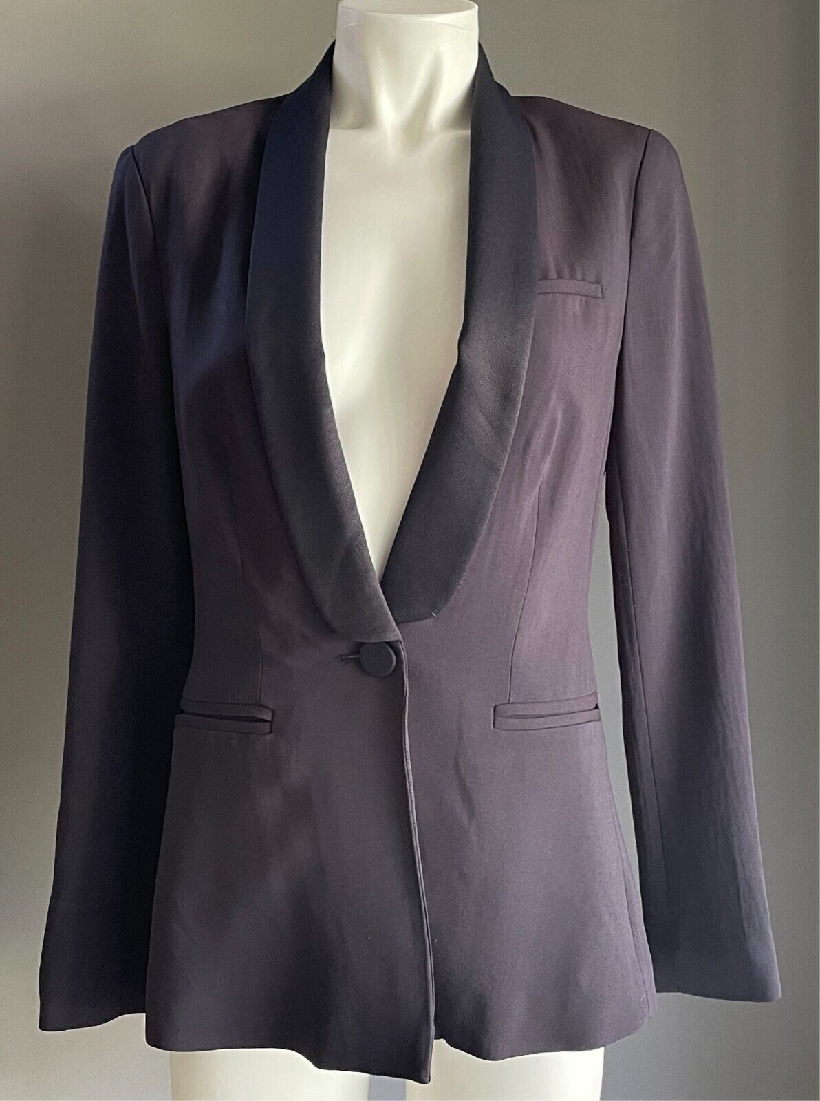 SEED HERITAGE Jacket Blazer Navy Shawl Collar Size 8 Long Sleeves Lined