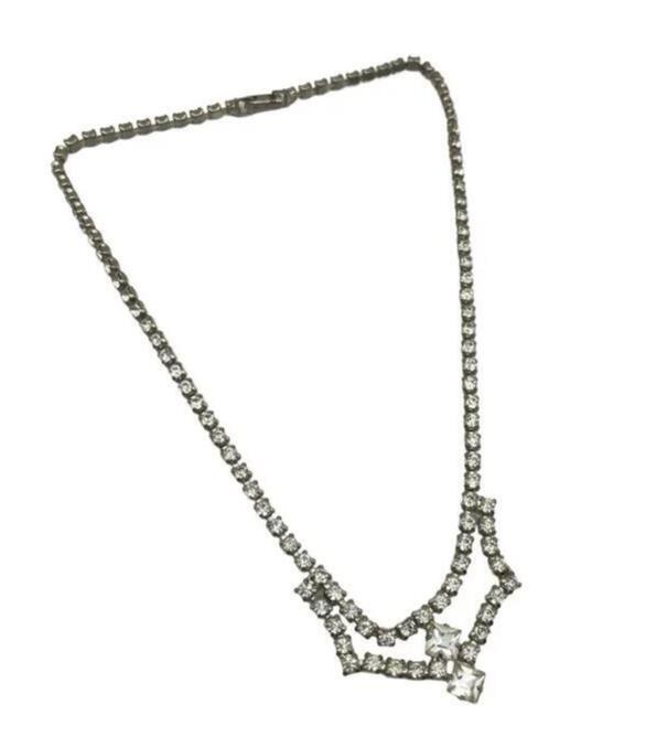 Vintage Necklace Art Deco Style Clear Rhinestone Crystal Drop Choker Statement