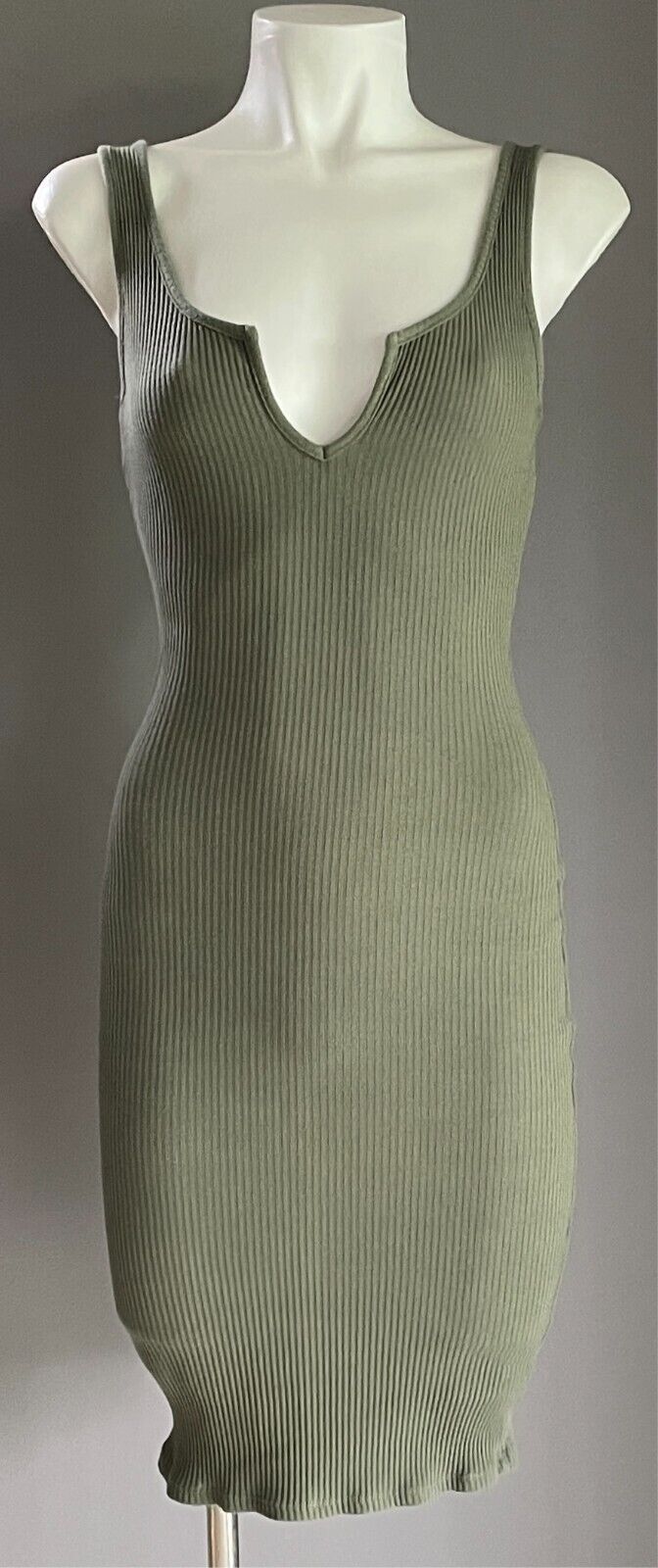 SUPRE Khaki Ribbed Stretch Pencil Dress Size XS Sleeveless Knee Length