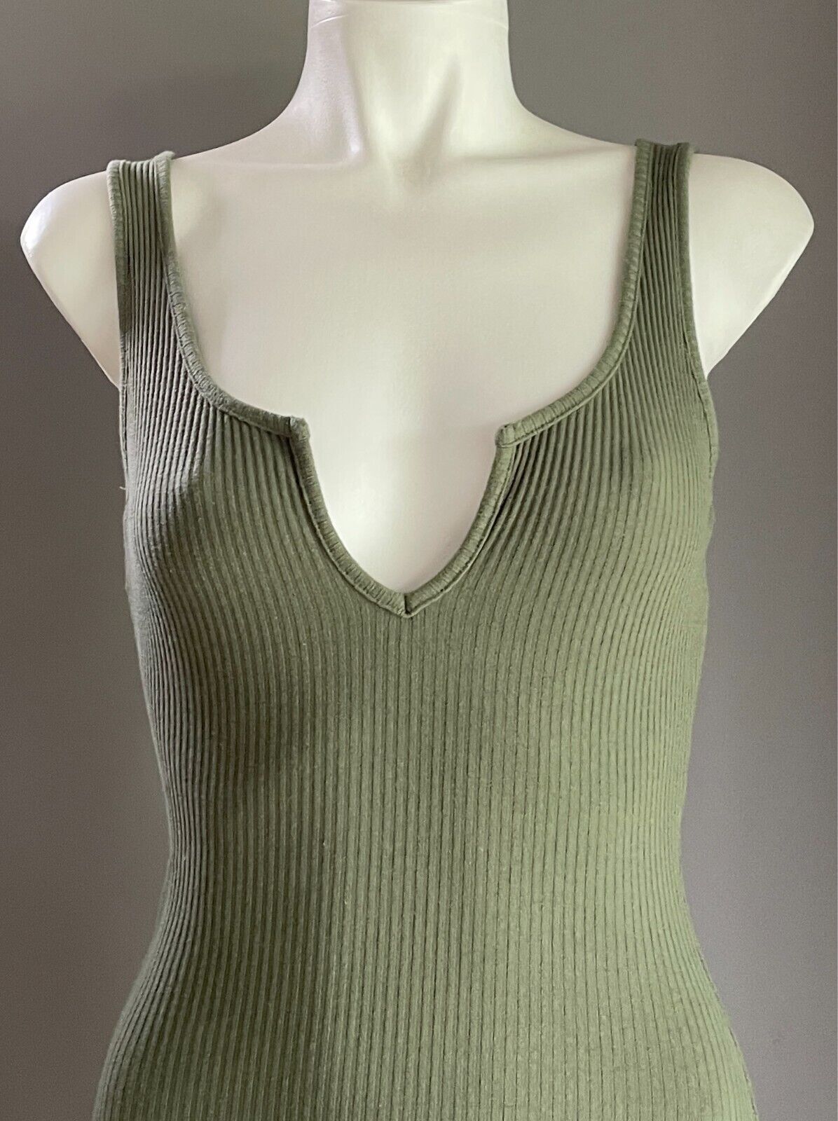 SUPRE Khaki Ribbed Stretch Pencil Dress Size XS Sleeveless Knee Length