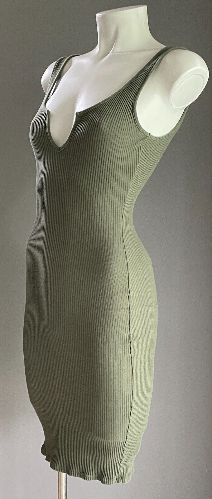 SUPRE Khaki Ribbed Stretch Pencil Dress Size XS Sleeveless Knee Length