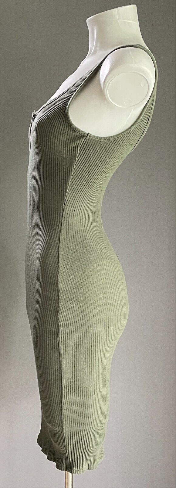 SUPRE Khaki Ribbed Stretch Pencil Dress Size XS Sleeveless Knee Length