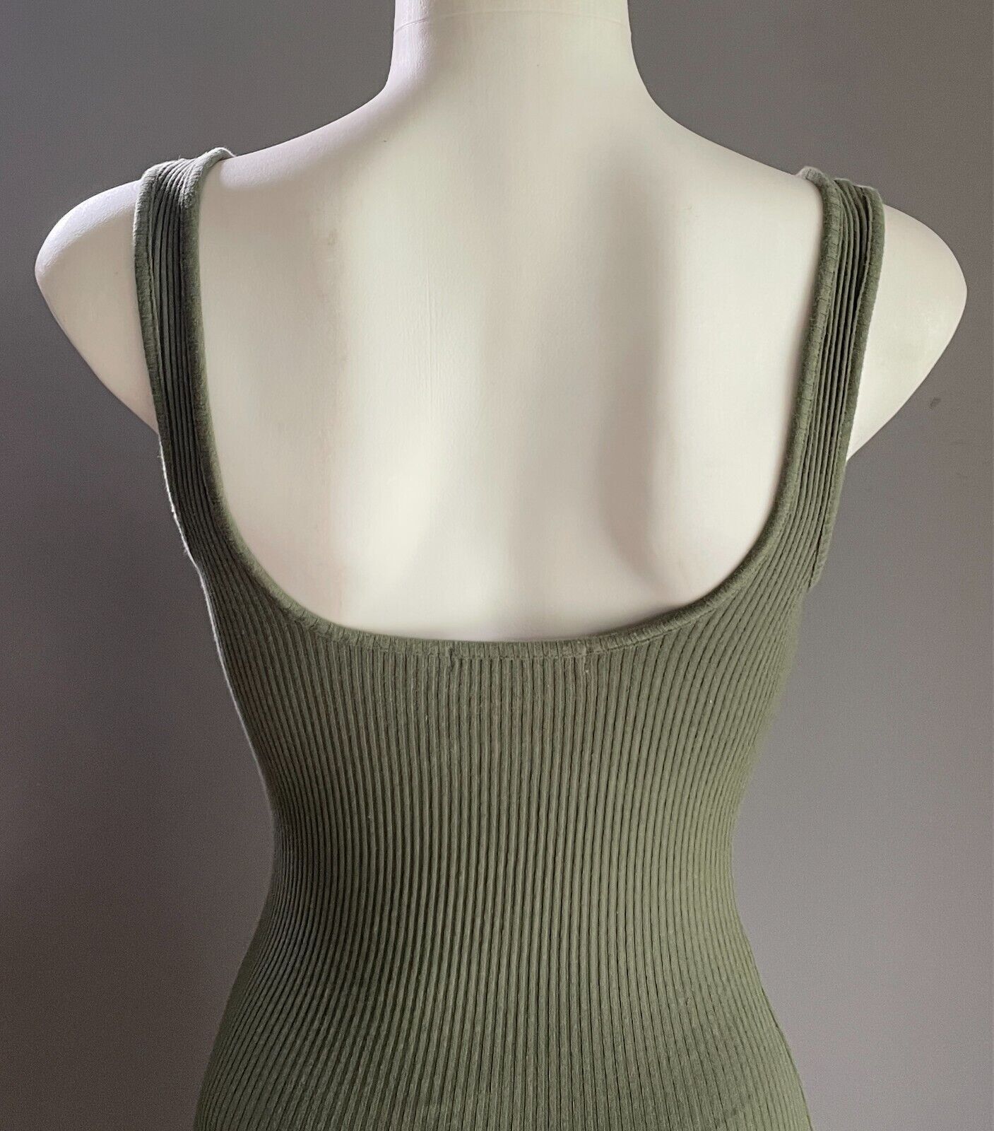 SUPRE Khaki Ribbed Stretch Pencil Dress Size XS Sleeveless Knee Length