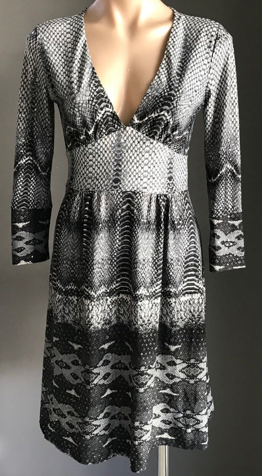 MEI MEI Dress Grey Black Taupe Python Snake Print Spandex Sequins Size 8 10 NEW