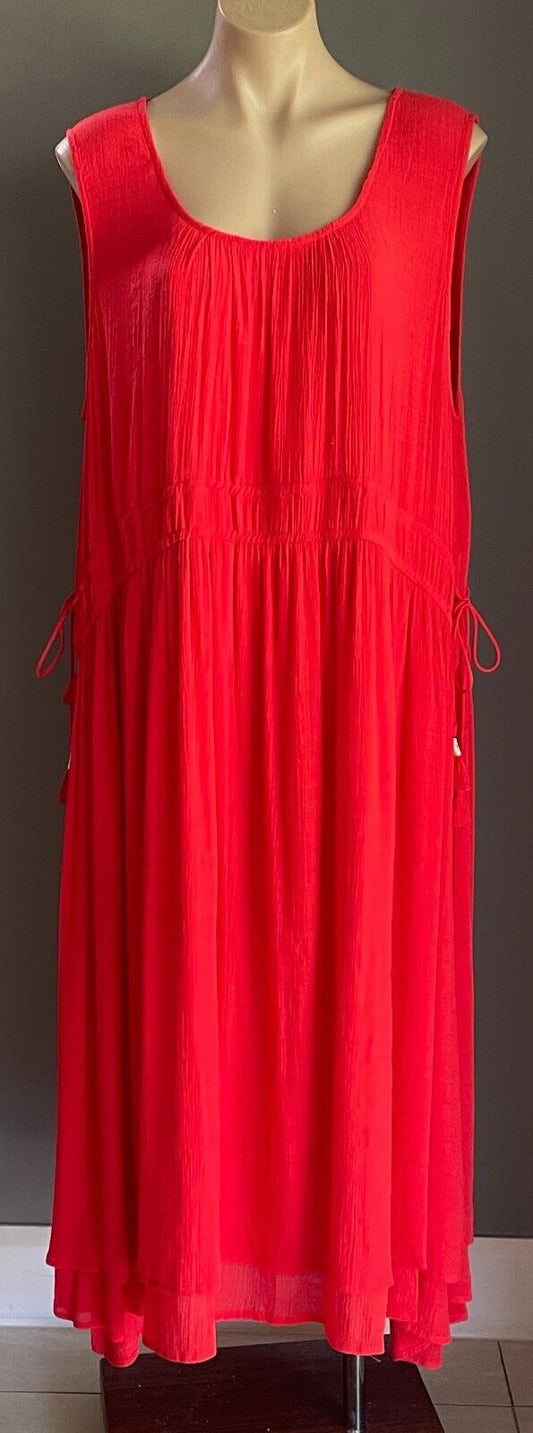VIRTUELLE TAKING SHAPE TS Sun Blazing Midi Dress Orange Africa Calling Sz 20 NEW