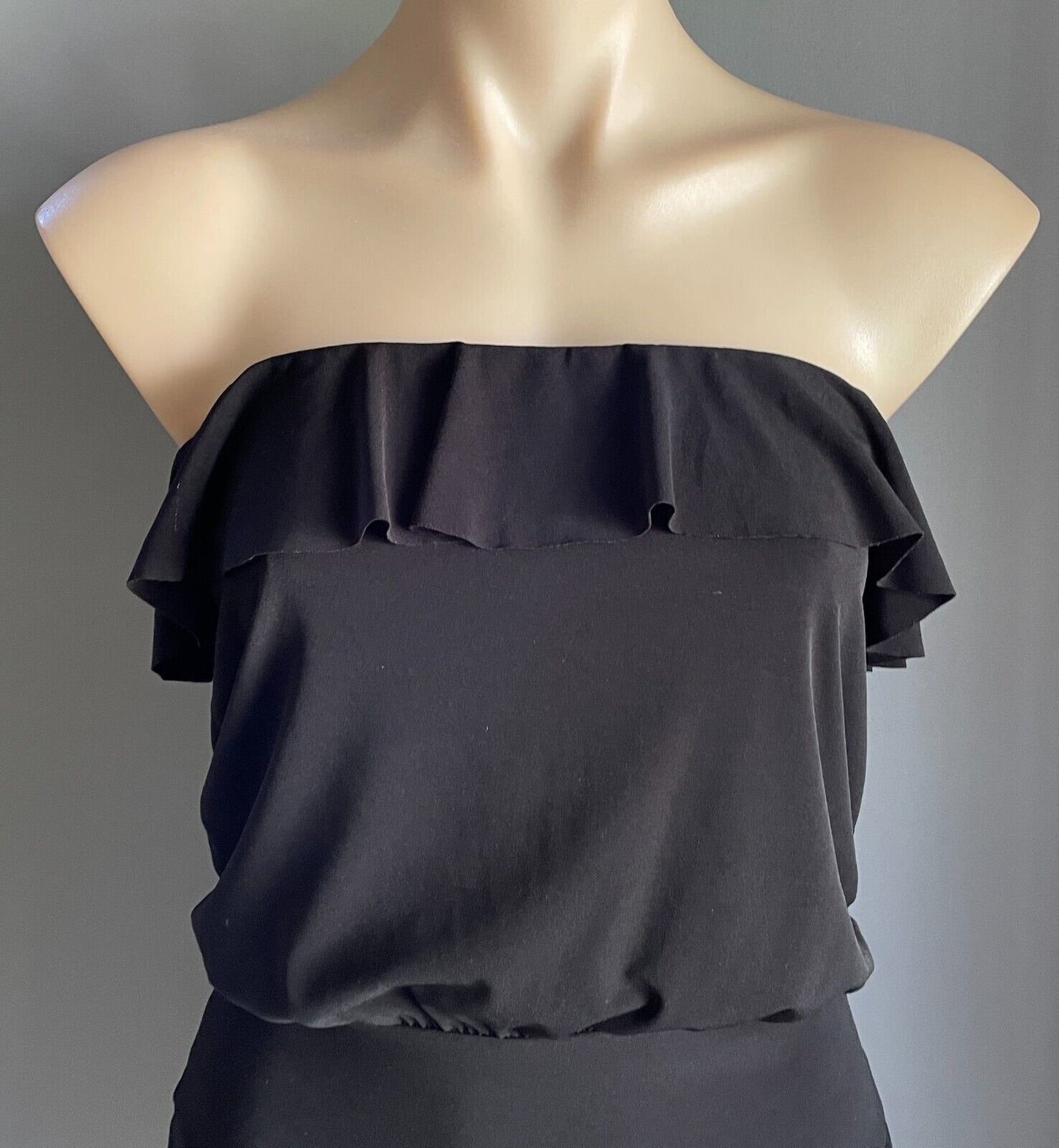 SUPRE Strapless Dress Black Ruffle Neck Stretch Jersey MINI Size M 10 12 NEW