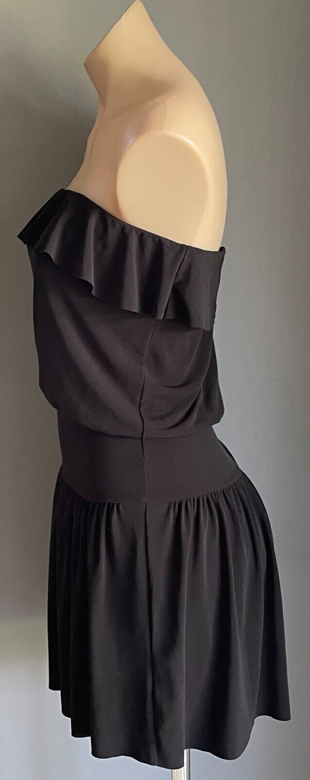 SUPRE Strapless Dress Black Ruffle Neck Stretch Jersey MINI Size M 10 12 NEW