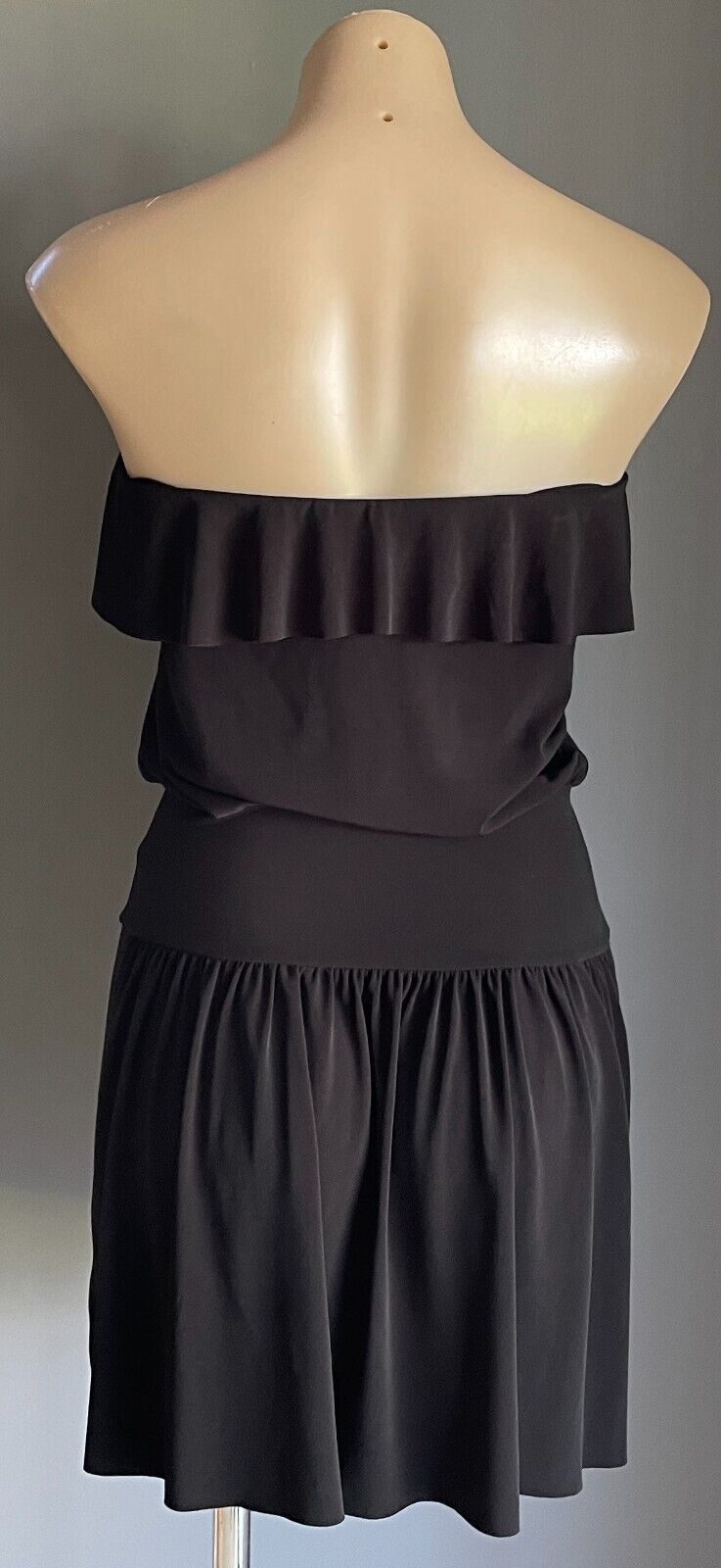 SUPRE Strapless Dress Black Ruffle Neck Stretch Jersey MINI Size M 10 12 NEW