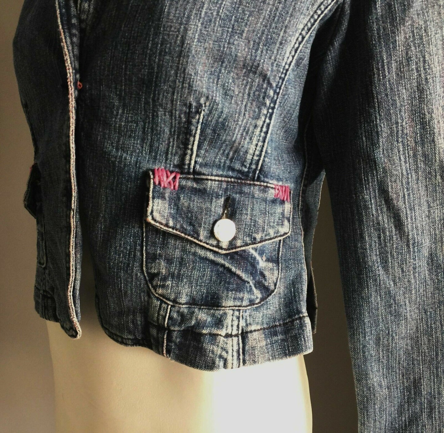DR C'S Jacket Crop Blue Denim Fitted Jeans Blazer Ladies Size 32 AU 6 8 Retro