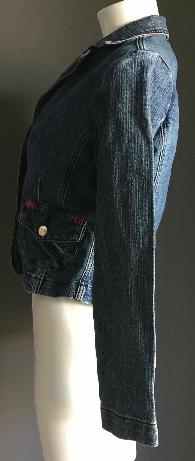 DR C'S Jacket Crop Blue Denim Fitted Jeans Blazer Ladies Size 32 AU 6 8 Retro