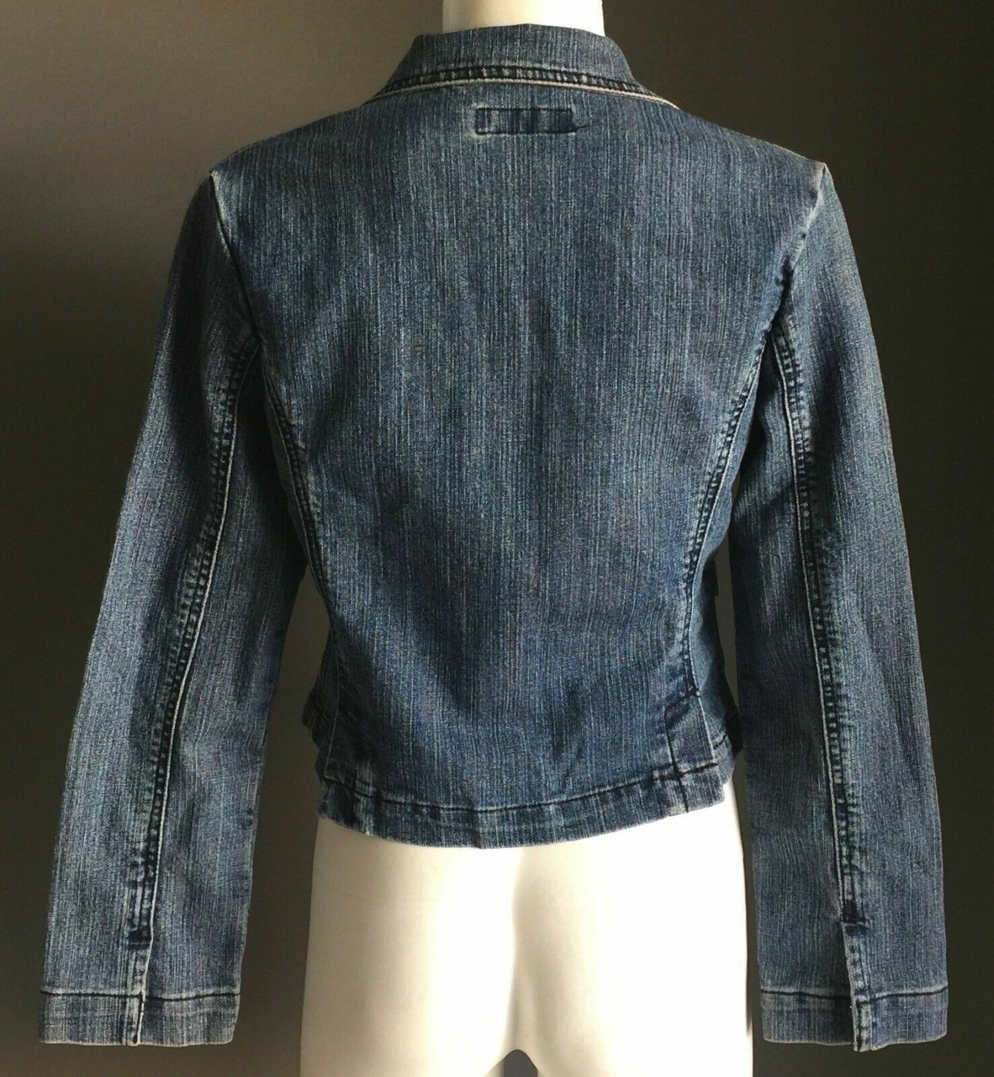 DR C'S Jacket Crop Blue Denim Fitted Jeans Blazer Ladies Size 32 AU 6 8 Retro
