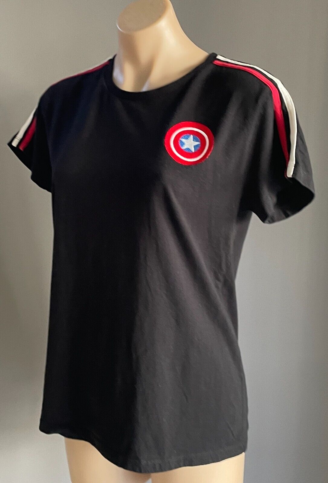 MARVEL Black "Captain America" T-Shirt Short Sleeves Stretch Tee Size L