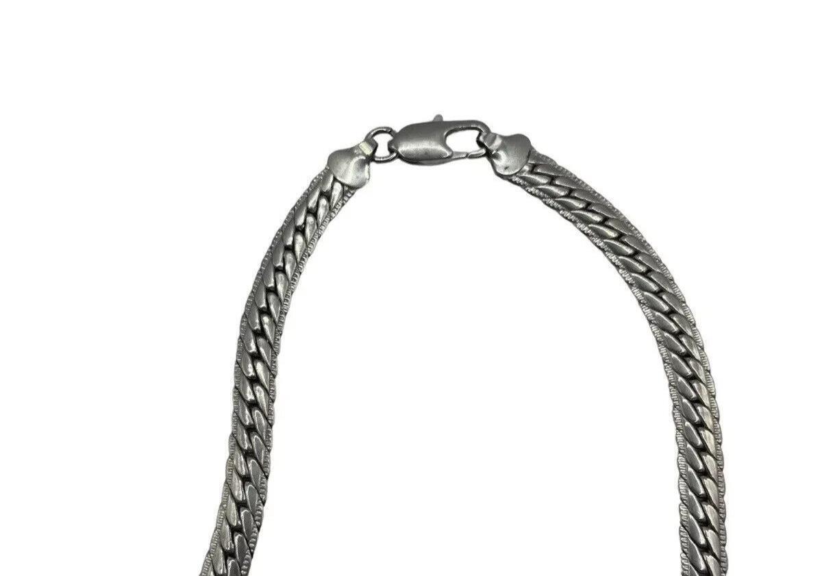 Stainless Steel Chunky Snake Chain Necklace 19cm Cubic Zirconia Stone Centre