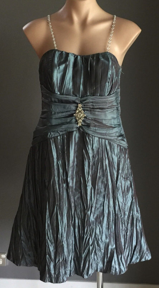 MR K Dress Iridescent Green Chain Strap Pleated Empire Waist Size 12 Mesmerising