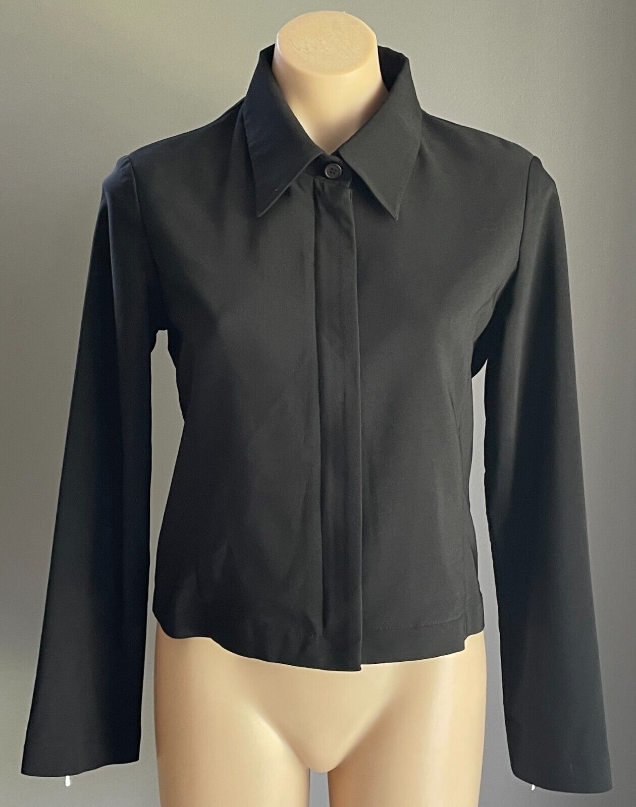 EARTH ANGEL Jacket  Zip Front Short Black Stretch Zip On Sleeve Size 12