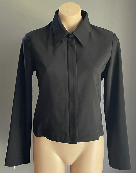 EARTH ANGEL Jacket  Zip Front Short Black Stretch Zip On Sleeve Size 12