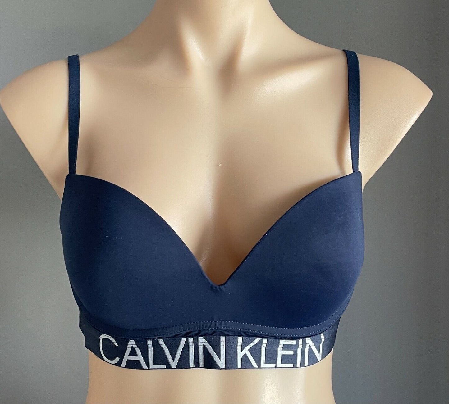 CALVIN KLEIN Crop Bra 10 Navy Blue Wireless Smooth Cup Top Ladies Size 10