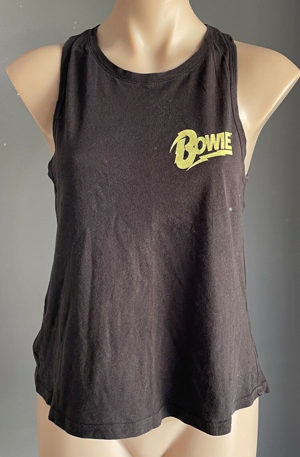 DAVID BOWIE ARCHIVE Tank Top  "Bowie" Black T Bar Racer Crop Singlet SIze XS 10