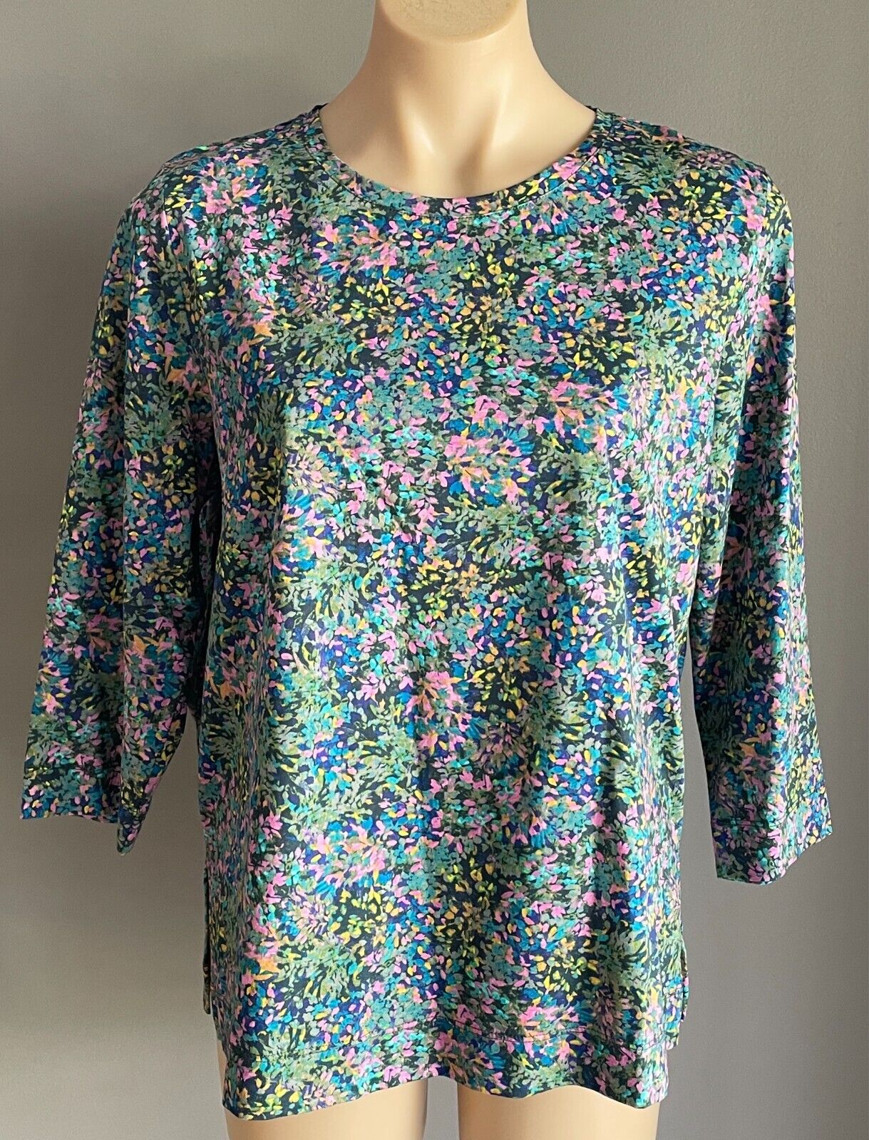 SPORTSCRAFT Coloured Floral 3/4 Sleeve Top Size M 12 Mercerised Stretch Cotton