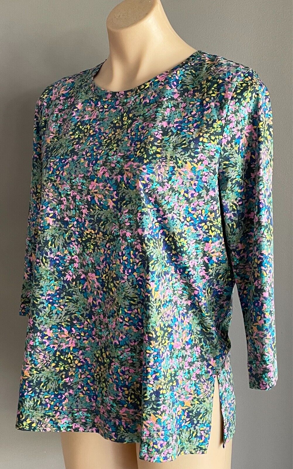 SPORTSCRAFT Coloured Floral 3/4 Sleeve Top Size M 12 Mercerised Stretch Cotton