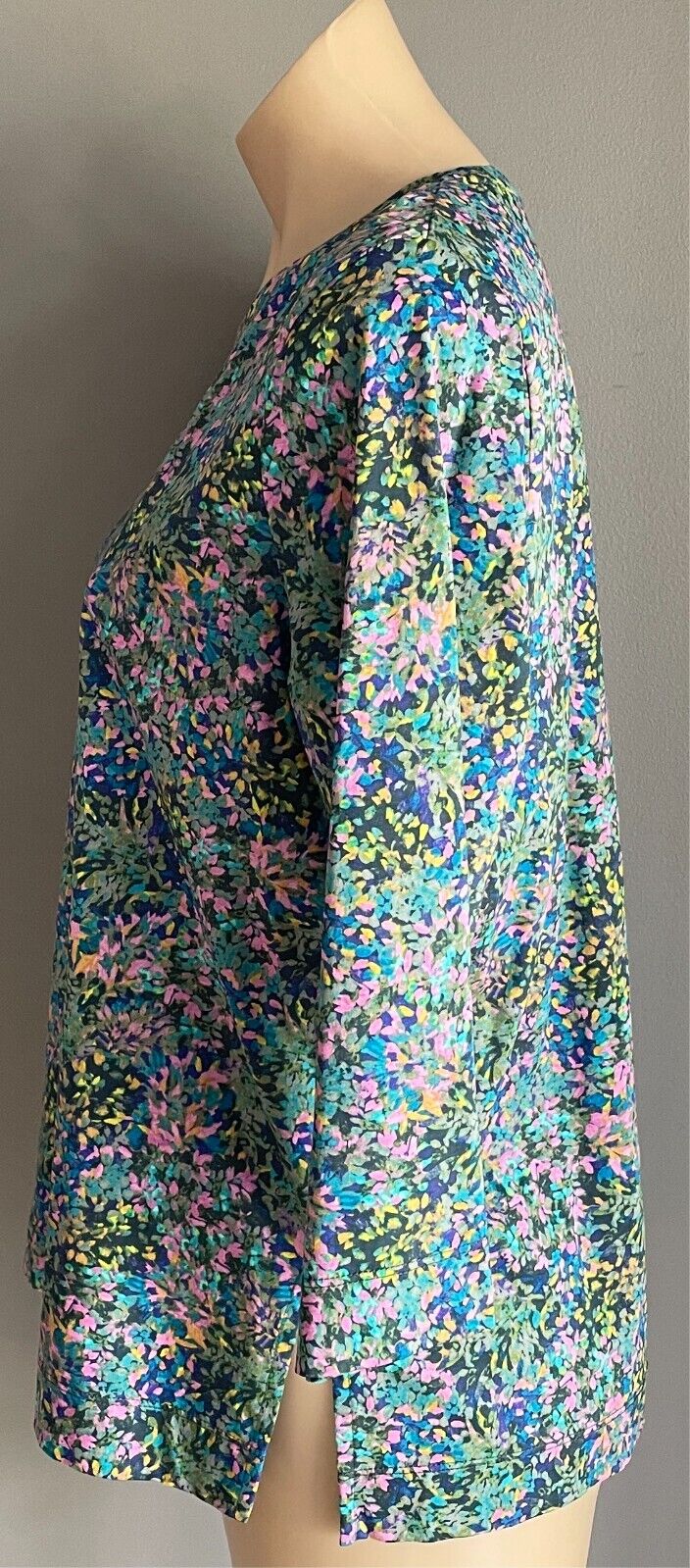 SPORTSCRAFT Coloured Floral 3/4 Sleeve Top Size M 12 Mercerised Stretch Cotton