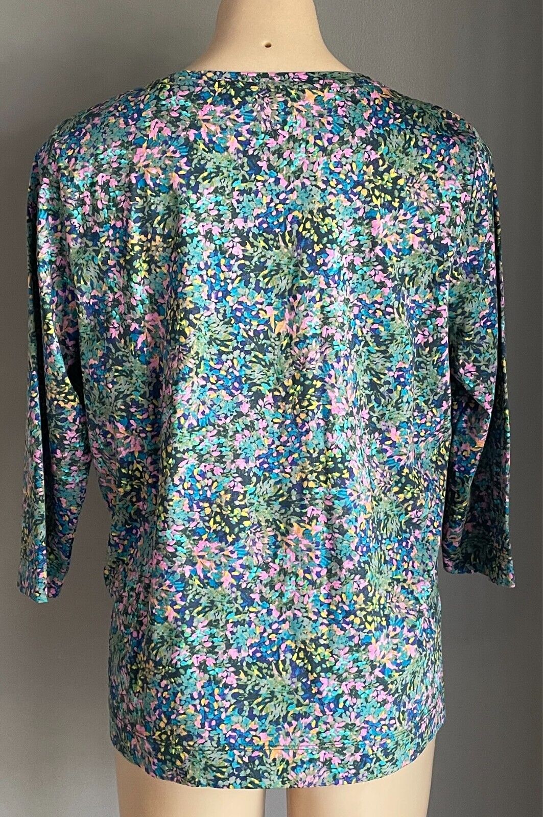 SPORTSCRAFT Coloured Floral 3/4 Sleeve Top Size M 12 Mercerised Stretch Cotton