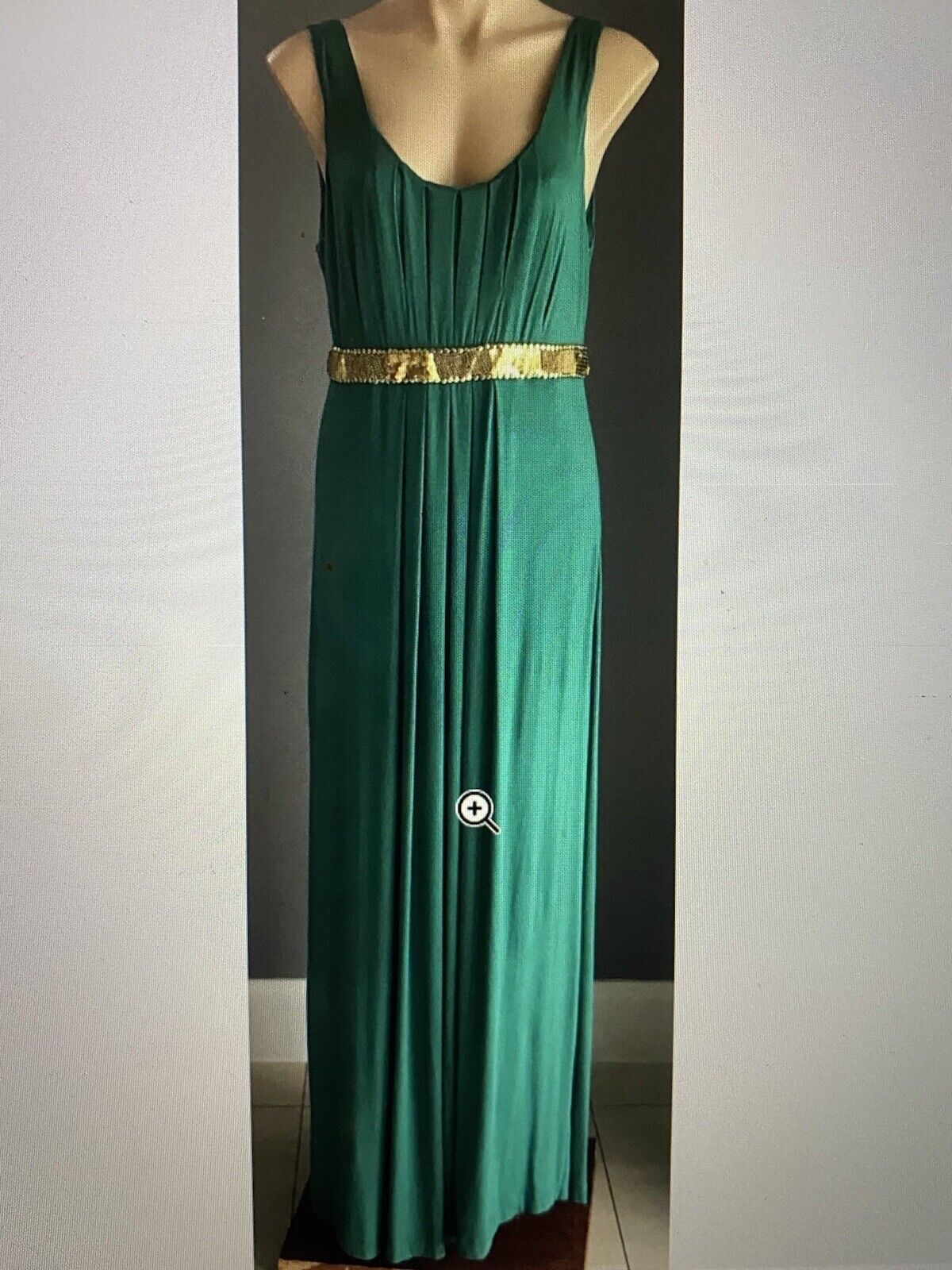 CALVIN KLEIN Maxi Dress Jade Green Sleeveless w Embellished Waist Size M 12 14