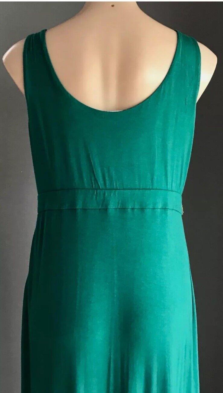 CALVIN KLEIN Maxi Dress Jade Green Sleeveless w Embellished Waist Size M 12 14