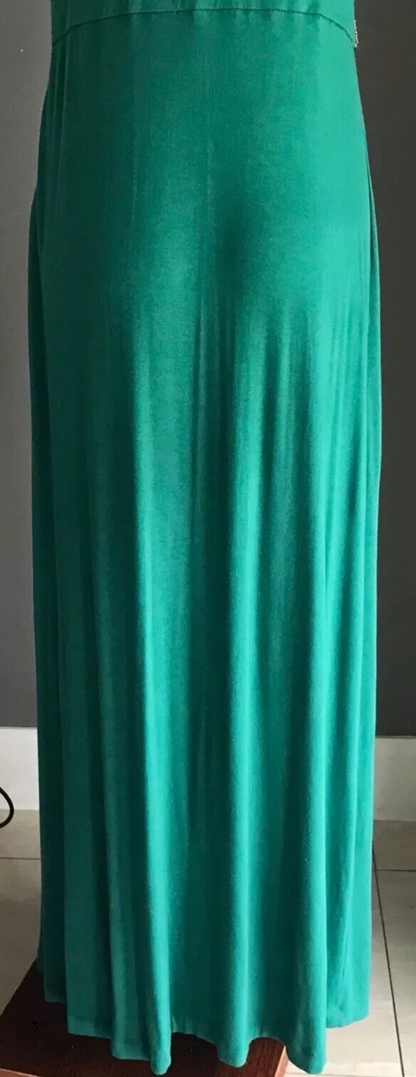 CALVIN KLEIN Maxi Dress Jade Green Sleeveless w Embellished Waist Size M 12 14