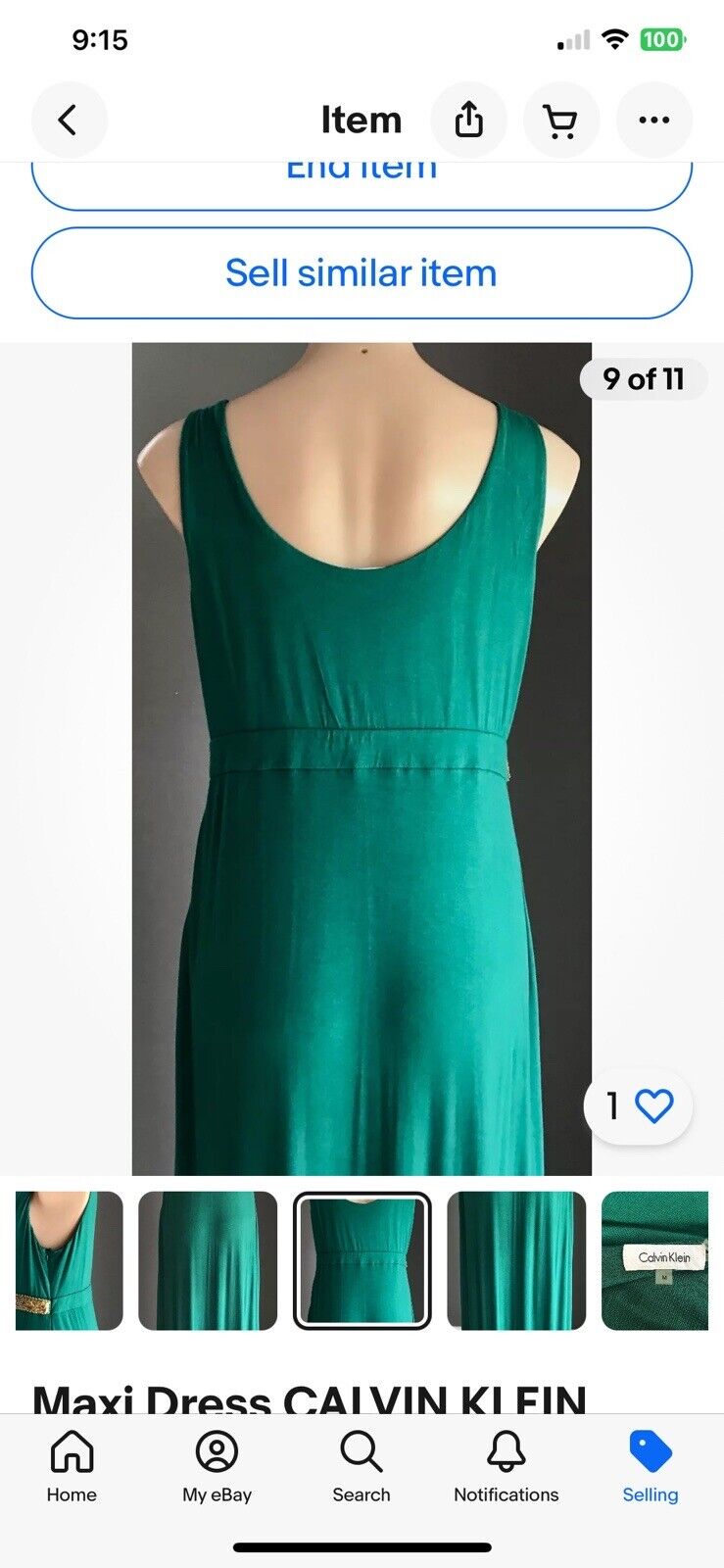 CALVIN KLEIN Maxi Dress Jade Green Sleeveless w Embellished Waist Size M 12 14