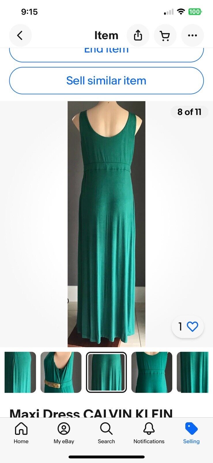 CALVIN KLEIN Maxi Dress Jade Green Sleeveless w Embellished Waist Size M 12 14