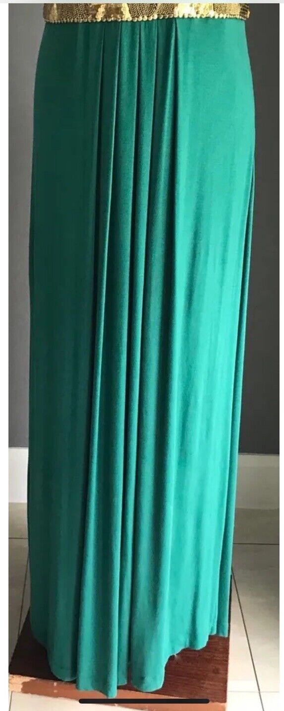 CALVIN KLEIN Maxi Dress Jade Green Sleeveless w Embellished Waist Size M 12 14