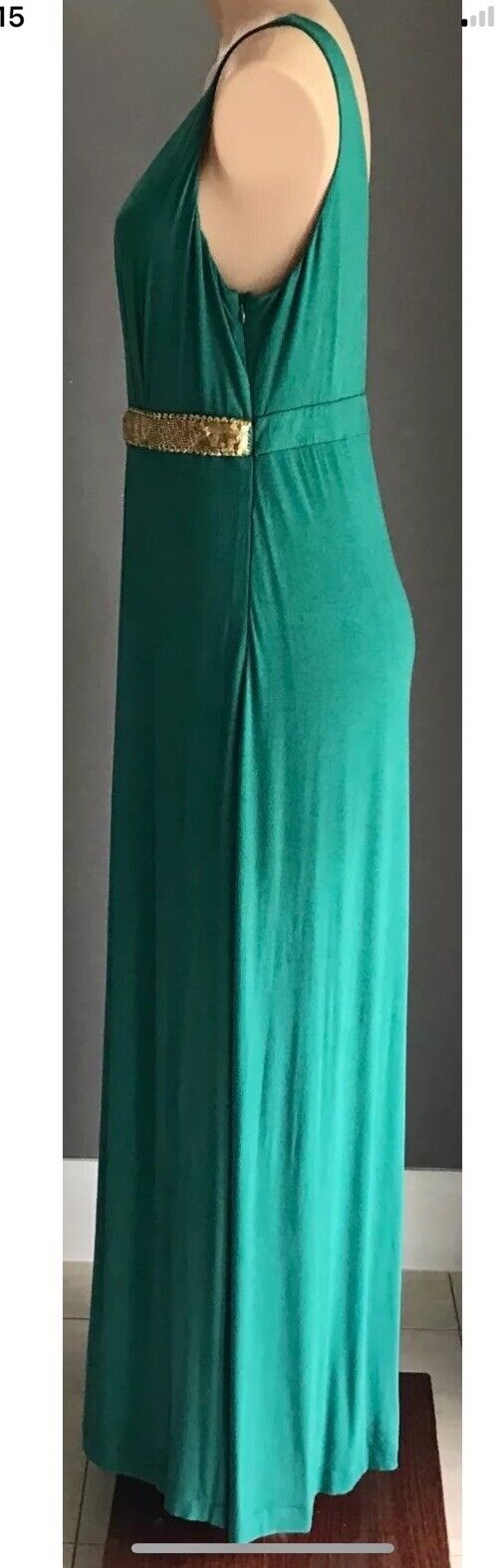 CALVIN KLEIN Maxi Dress Jade Green Sleeveless w Embellished Waist Size M 12 14