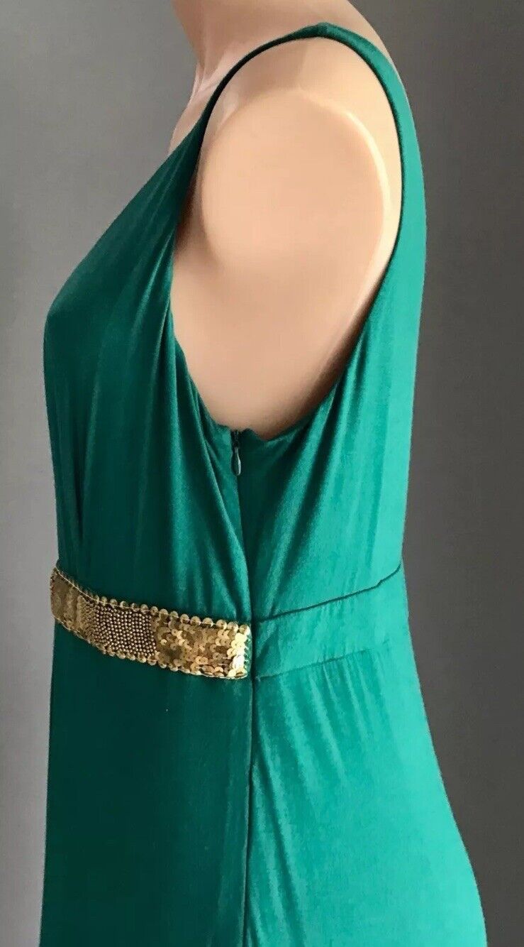 CALVIN KLEIN Maxi Dress Jade Green Sleeveless w Embellished Waist Size M 12 14