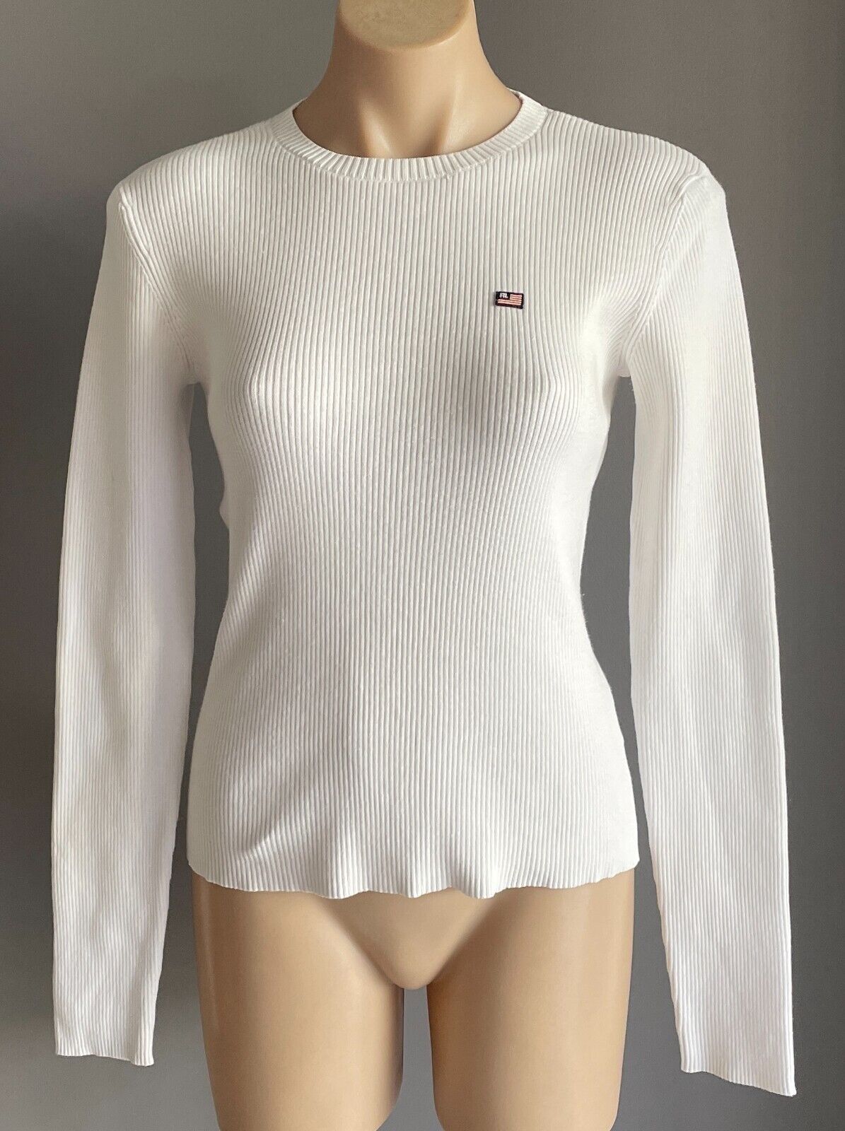 POLO JEANS COMPANY Ralph Lauren Jumper White Sweater Sze M Ribbed Cotton Vintage