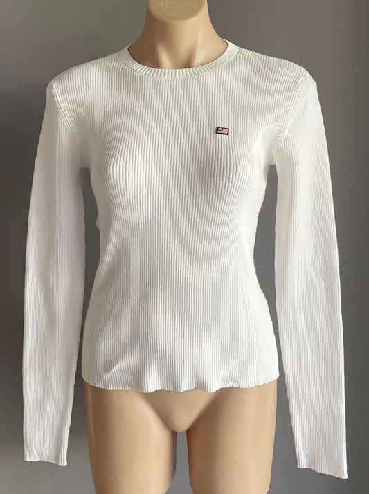 POLO JEANS COMPANY Ralph Lauren Jumper White Sweater Sze M Ribbed Cotton Vintage