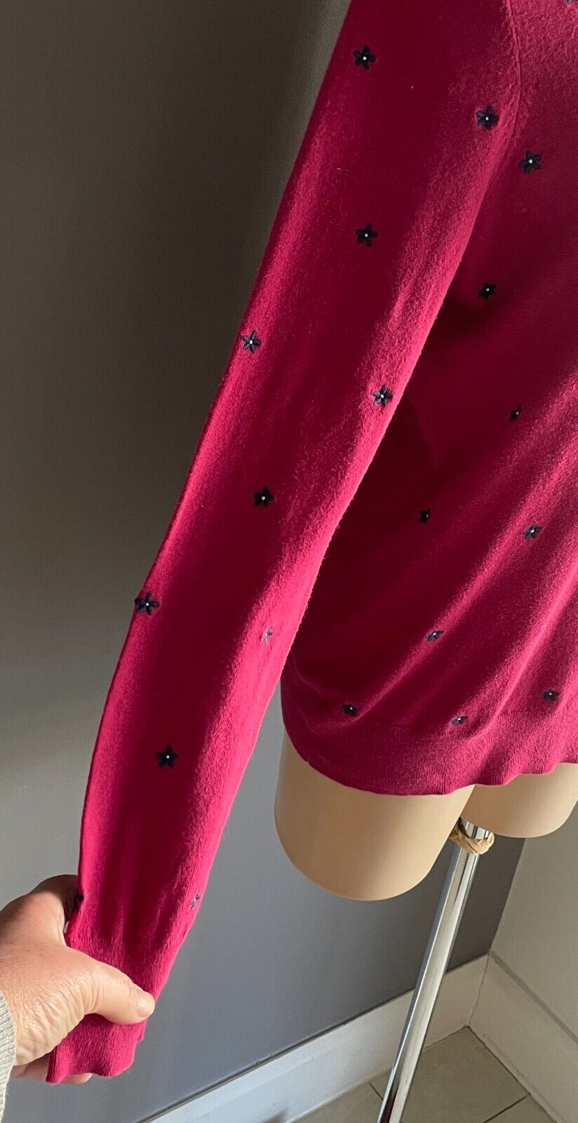 SPORTSCRAFT Pink Sweater Jumper Long Sleeves Size S 10 12 Embroidered Flowers